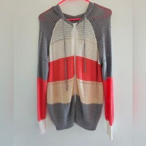 Striped Gray and Red Women's Sweater